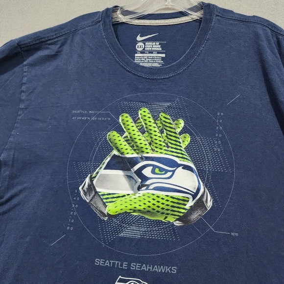 Nike TShirt Mens 2XL Blue Solid Seattle Seahawks 100% Cotton Short Sleeve Coupe - Picture 2 of 16